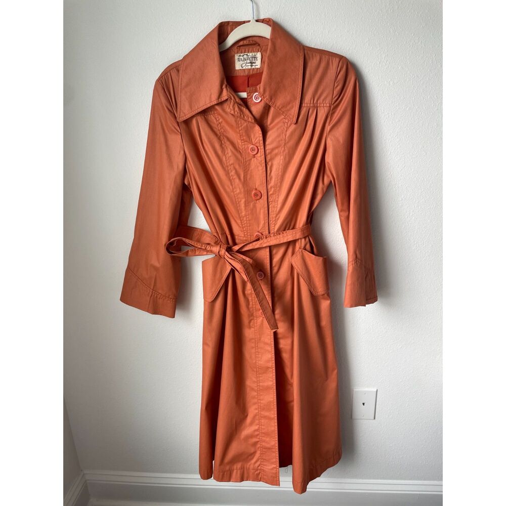 Retro 70s mod trench coat Rain Ette vintage orange dagger collar jacket top